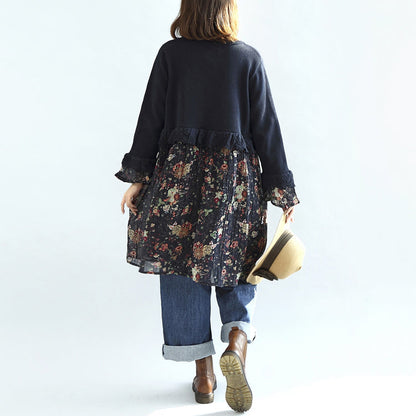 Navy Patchwork Cotton Dresses Maternity Dress Sweet Knit Sweaters