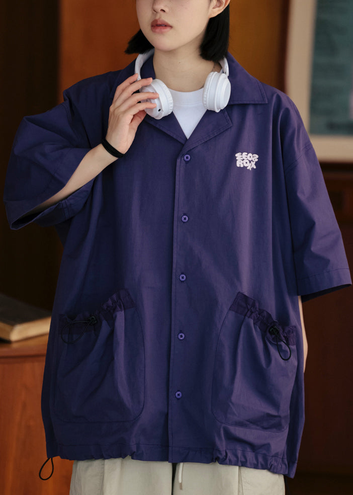 New Apricot Drawstring Pockets Cotton Shirts Summer