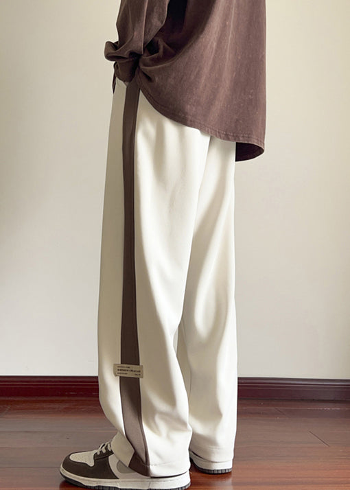 New Beige Elastic Waist Patchwork Warm Fleece Pants Spring