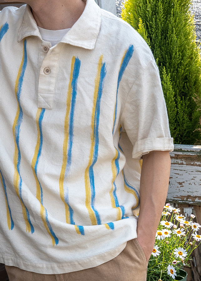 New Beige Striped Button Cotton Shirts Summer