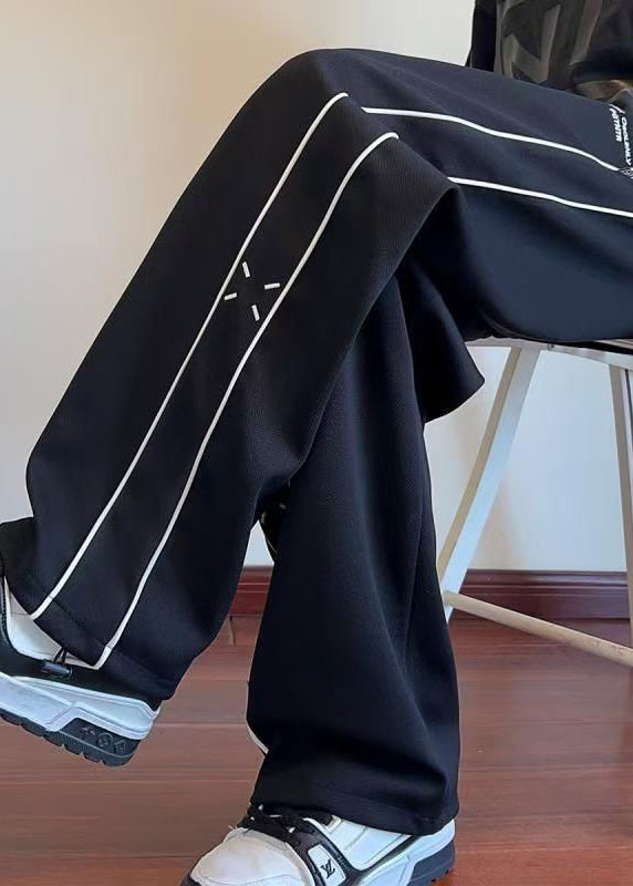 New Black Embroideried Patchwork Cotton Pants Spring