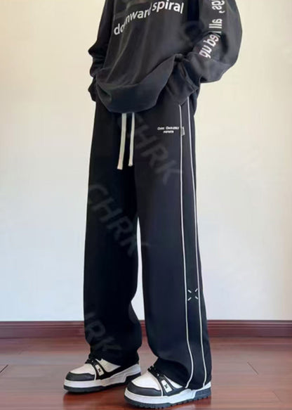 New Black Embroideried Patchwork Cotton Pants Spring