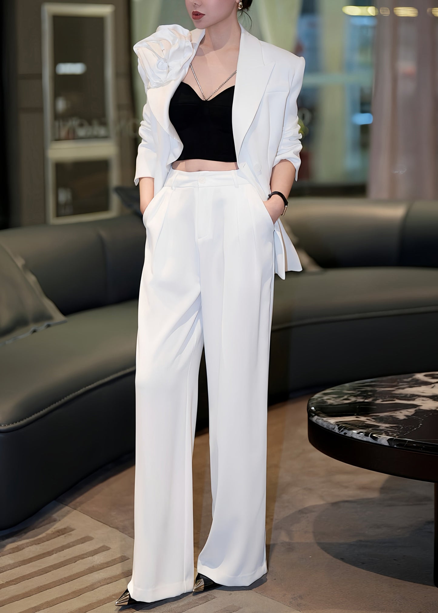 New Black Suit Coat and Pants Sets 2 Pieces Fall