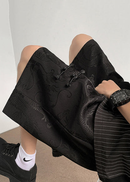 New Black Lace Up Elastic Waist Ice Silk Summer Shorts