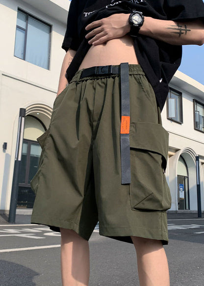 New Black Pockets Elastic Waist Cotton Shorts Summer