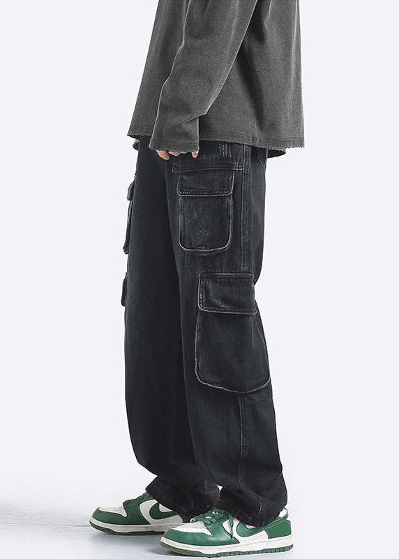 New Black Pockets High Waist Denim Pants Spring