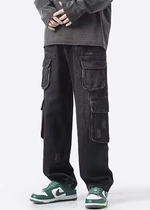 New Black Pockets High Waist Denim Pants Spring