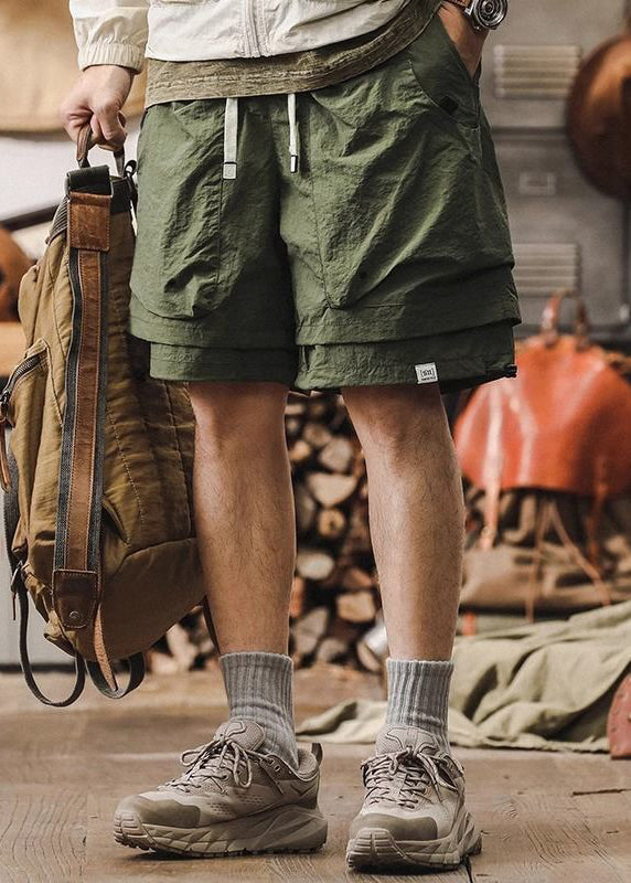 New Black Pockets Patchwork False Two Pieces Cotton Shorts Summer