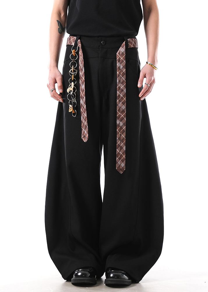New Black Pockets Sashes Cotton Straight Pants Fall