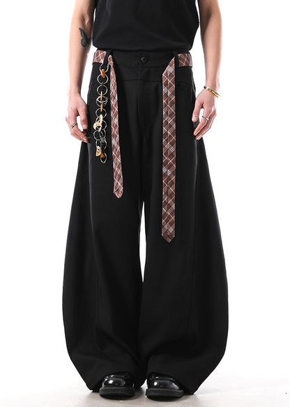 New Black Pockets Sashes Cotton Straight Pants Fall