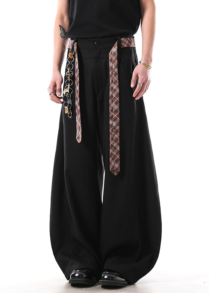 New Black Pockets Sashes Cotton Straight Pants Fall