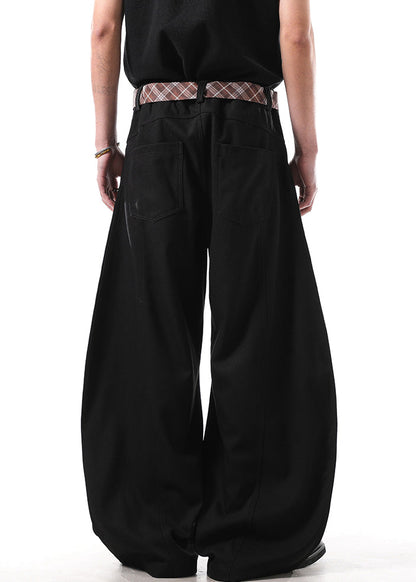 New Black Pockets Sashes Cotton Straight Pants Fall