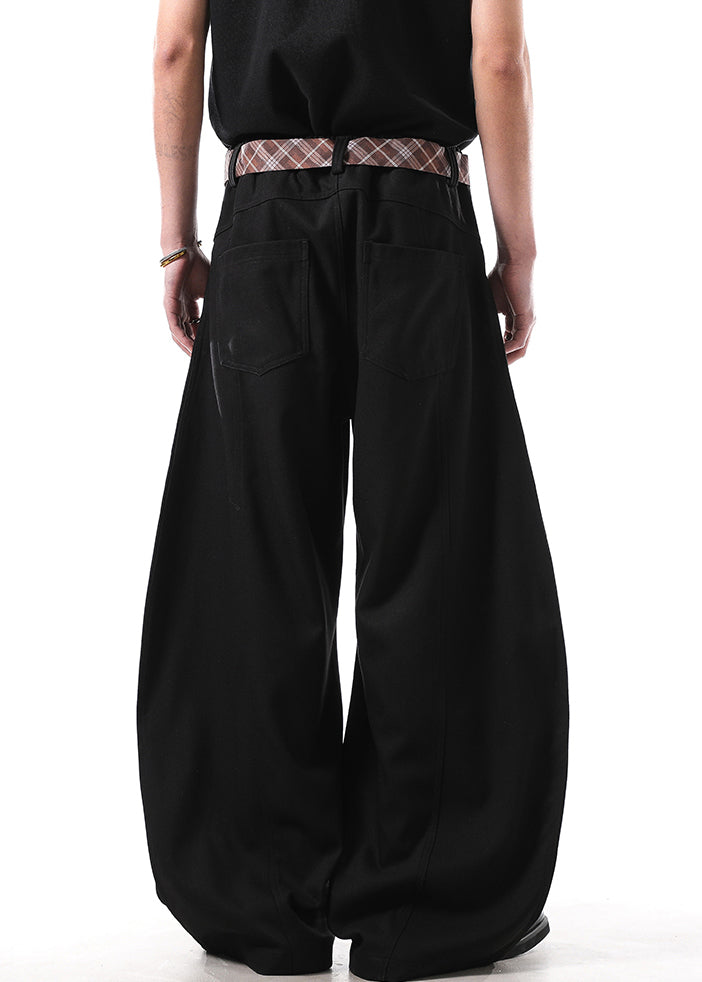 New Black Pockets Sashes Cotton Straight Pants Fall