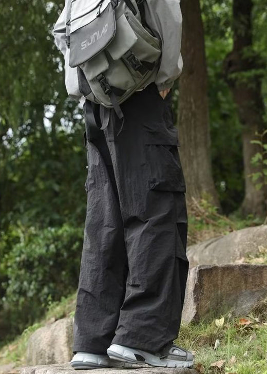 New Black Pockets Cotton Pants Spring