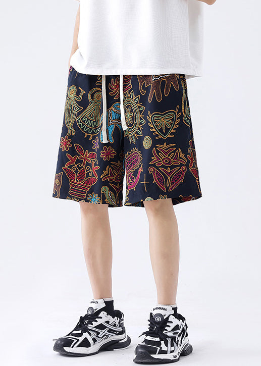 New Black Print Pockets Ice Silk Summer Shorts