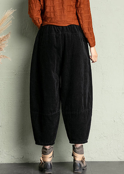 New Black Pockets High Waist Corduroy Harem Pants