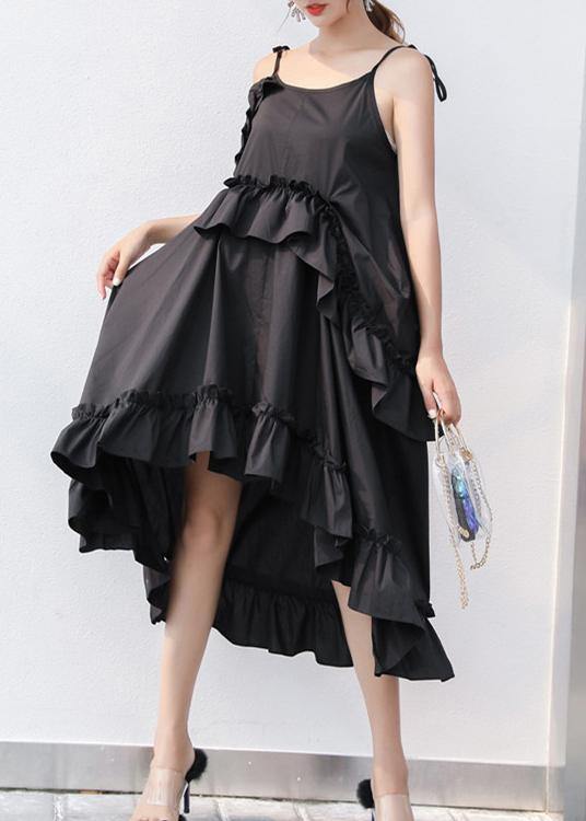 New Black Summer Ruffles Cotton Maxi Dresses