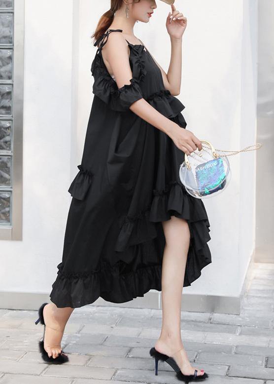 New Black Summer Ruffles Cotton Maxi Dresses