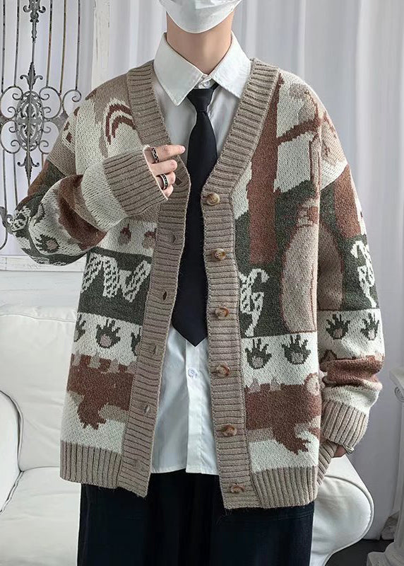 New Black V Neck Print Button Cotton Knit Cardigan Spring