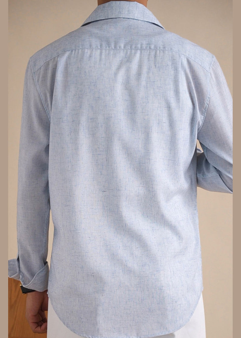 New Blue Button Pockets Linen Shirts Fall
