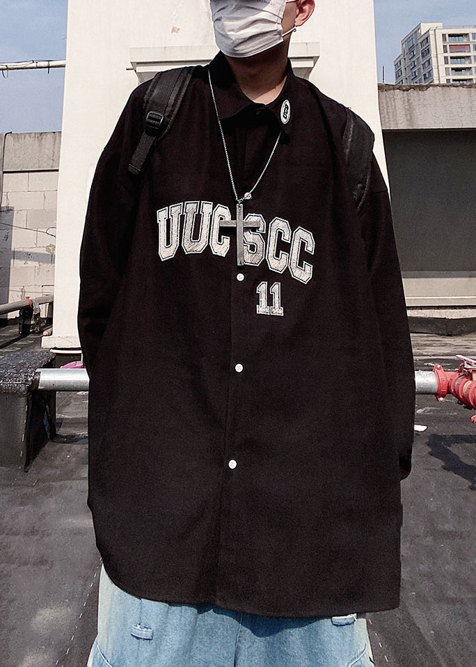New Blue Letter Button Oversized Cotton Shirts Spring