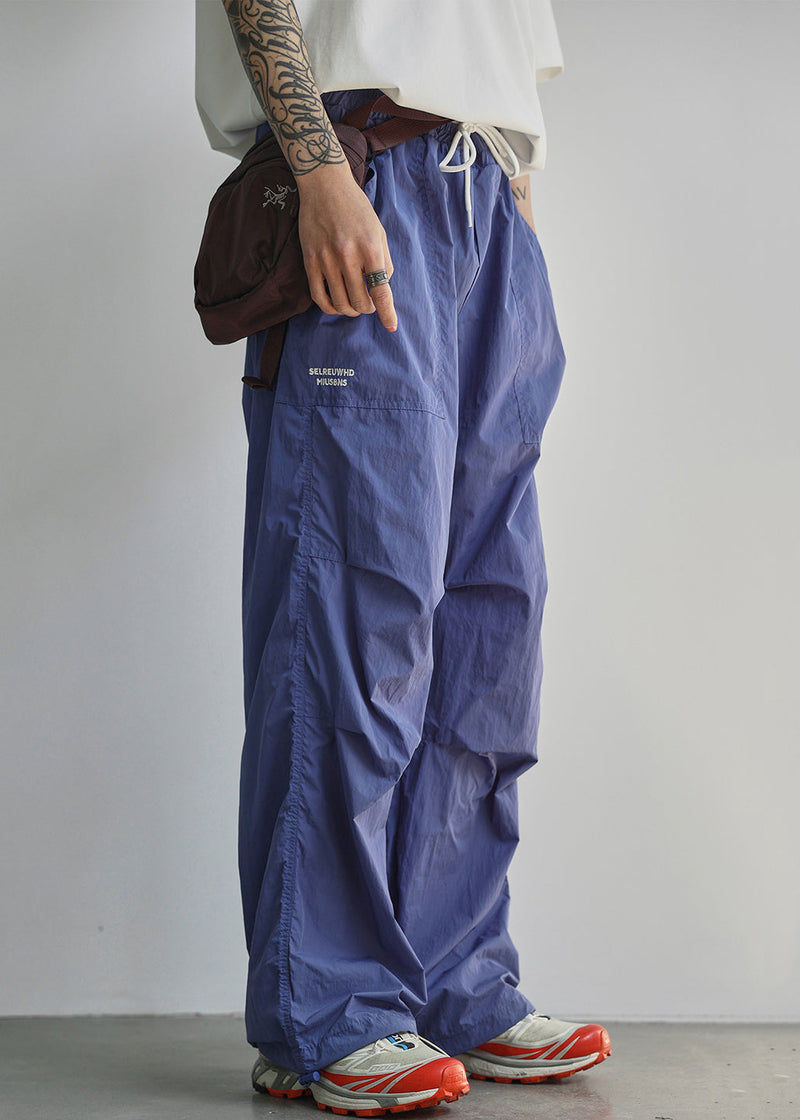New Blue Letter Lace Up Pockets Cotton Pants Summer