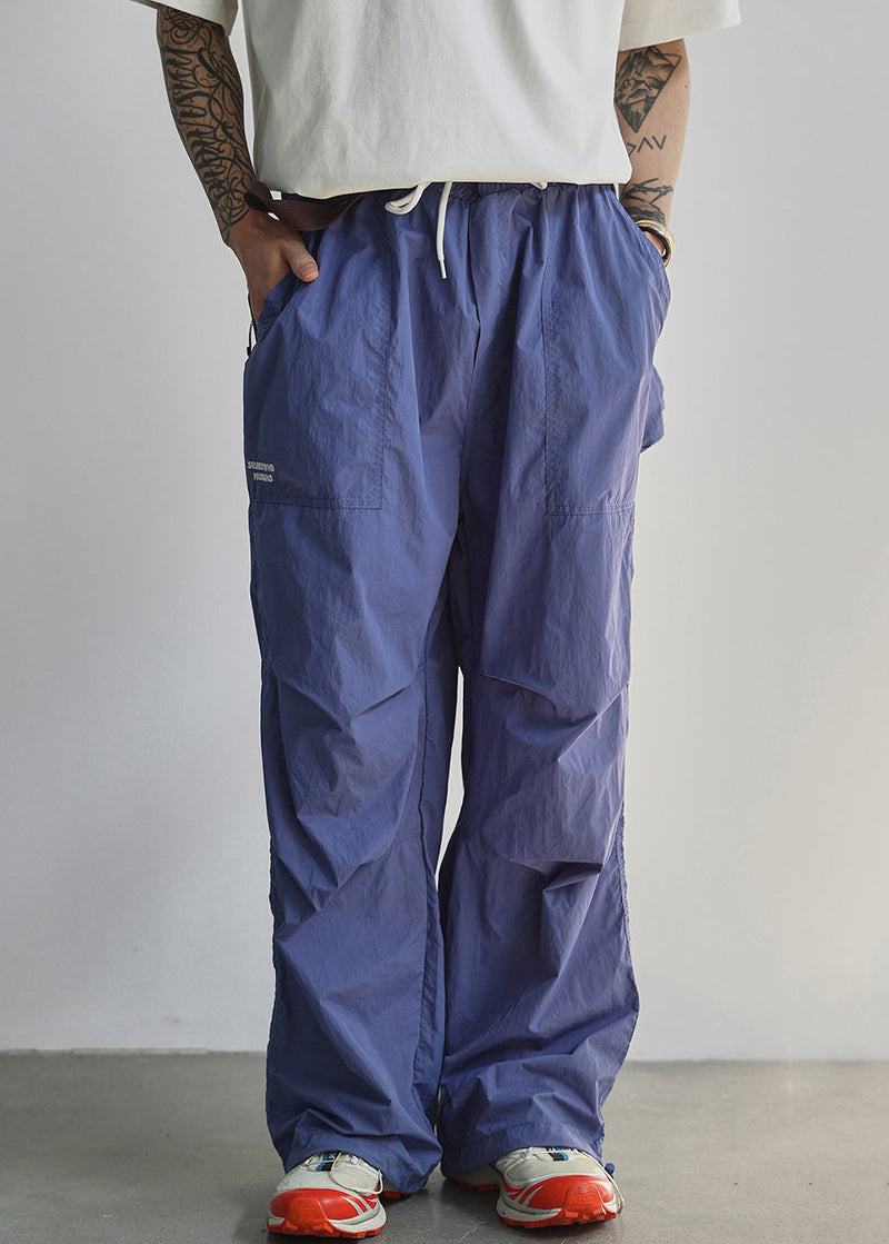 New Blue Letter Lace Up Pockets Cotton Pants Summer