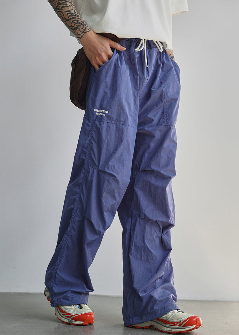 New Blue Letter Lace Up Pockets Cotton Pants Summer