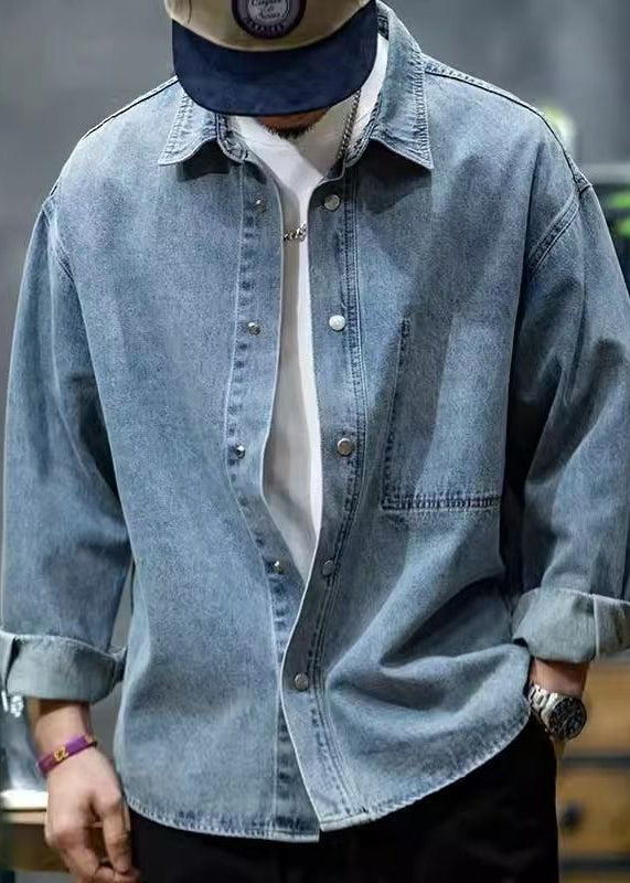 New Blue Peter Pan Collar Button Denim Shirt Spring