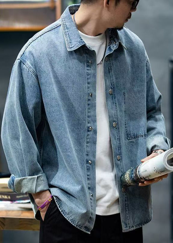 New Blue Peter Pan Collar Button Denim Shirt Spring