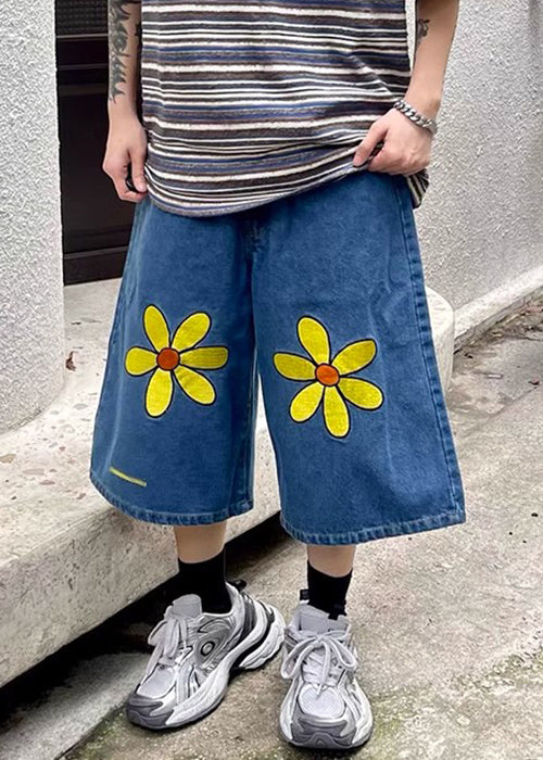 New Blue Pockets High Waist Denim Crop Pants Summer