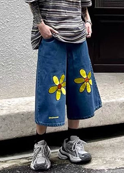 New Blue Pockets High Waist Denim Crop Pants Summer