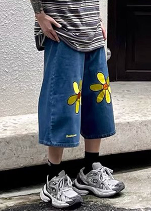 New Blue Pockets High Waist Denim Crop Pants Summer