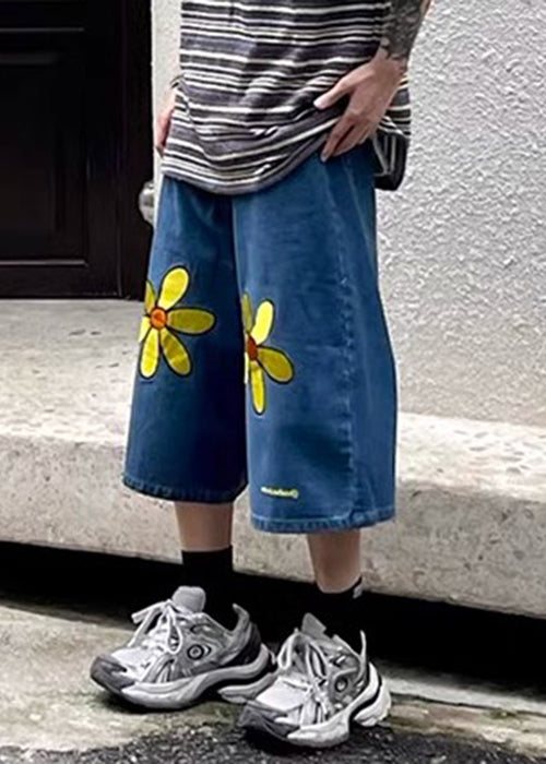 New Blue Pockets High Waist Denim Crop Pants Summer