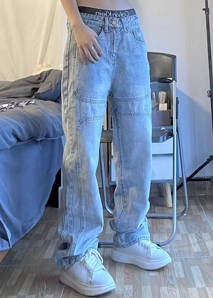 New Blue Pockets High Waist Denim Pants Summer