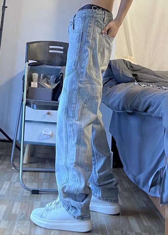New Blue Pockets High Waist Denim Pants Summer