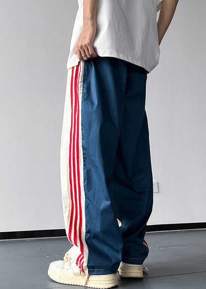 New Blue Striped Drawstring Cotton Pants Summer