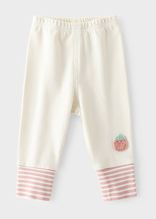 New Brick Red Elastic Waist Patchwork Cotton Kids Pants Spring