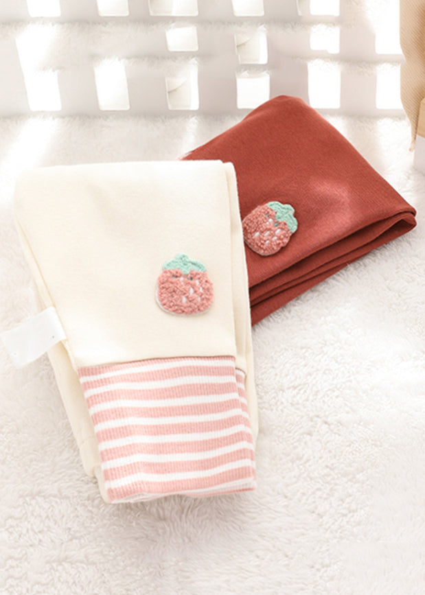 New Brick Red Elastic Waist Patchwork Cotton Kids Pants Spring