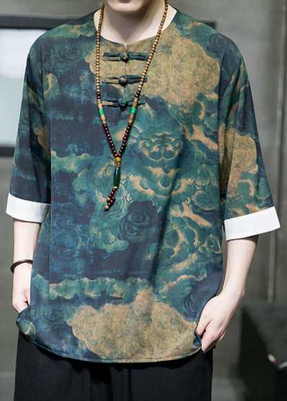 New Brown Button Print Ice Silk T Shirt Half Sleeve