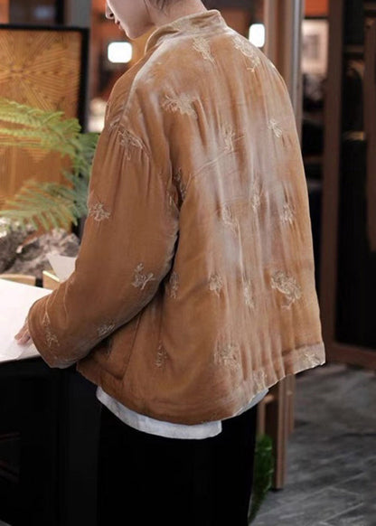 New Brown Chinese Button Pockets Parka Winter