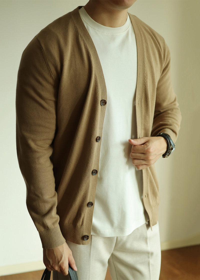 New Camel Button Cozy Knit Cardigan Long Sleeve