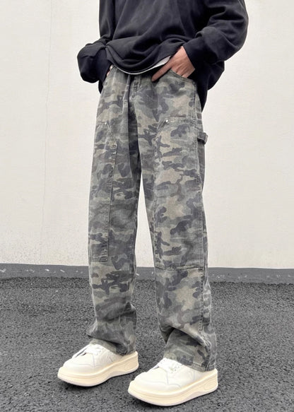 New Camouflage Pockets Warm Fleece Pants High Waist Spring