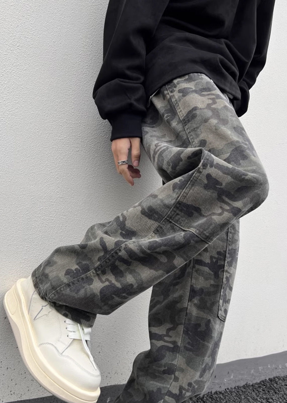 New Camouflage Pockets Warm Fleece Pants High Waist Spring