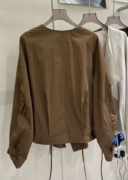 New Caramel Peter Pan Collar Patchwork Coats Spring