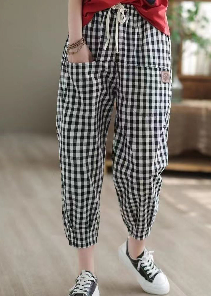 New Big Plaid Pockets Elastic Waist Harlan Pants Autumn