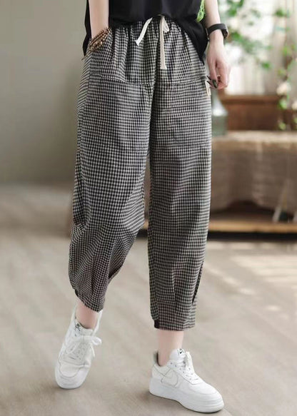 New Big Plaid Pockets Elastic Waist Harlan Pants Autumn