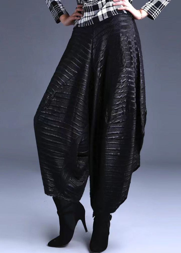 New Black Pockets High Waist Cotton Lantern Pants Spring