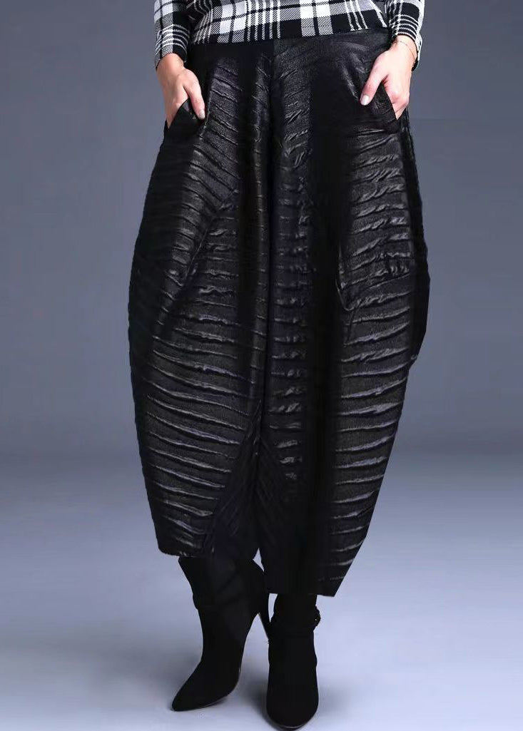 New Black Pockets High Waist Cotton Lantern Pants Spring
