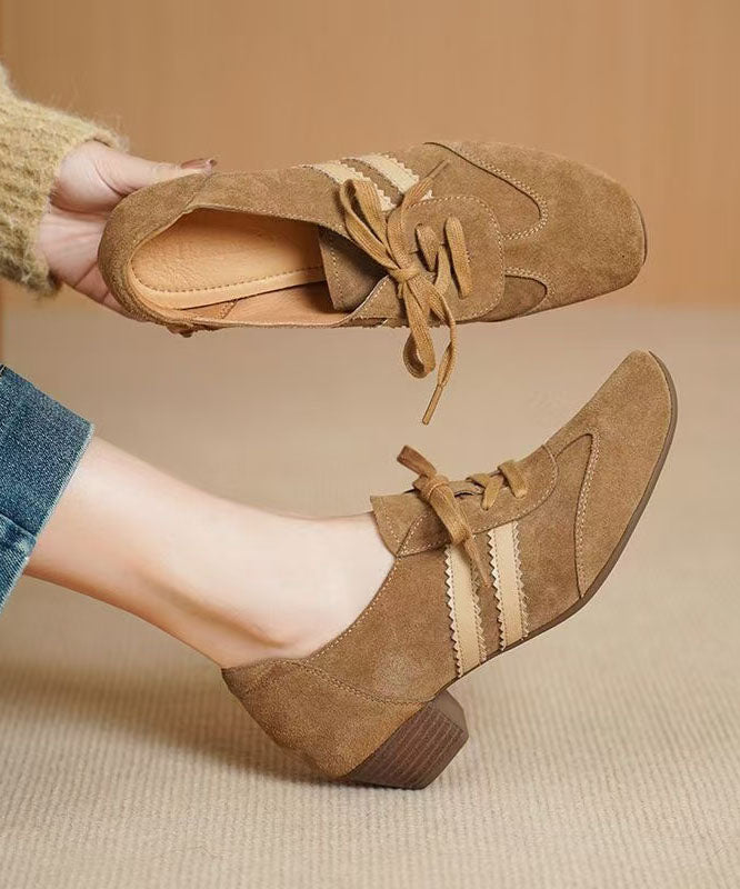 New Splicing Chunky Shoes Red Suede Lace Up